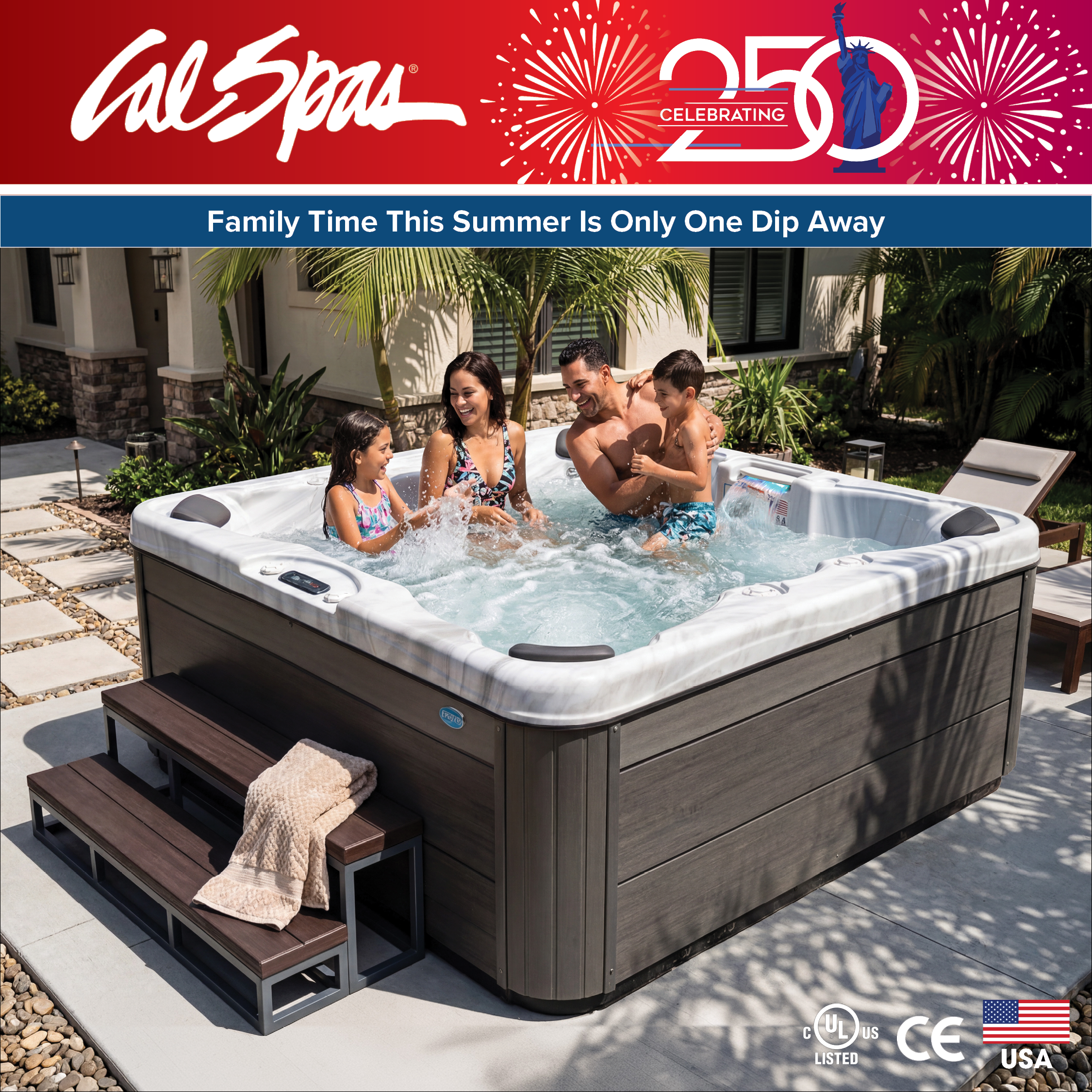 Calspas hot tub being used in a family setting - Longmont